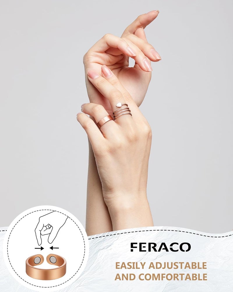 Feraco 2PCS Copper Rings for Women,99.99% Pure Copper Magnetic Thumb Ring with Magnet,Lymphatic Jewelry Gifts for Womens - Image 4